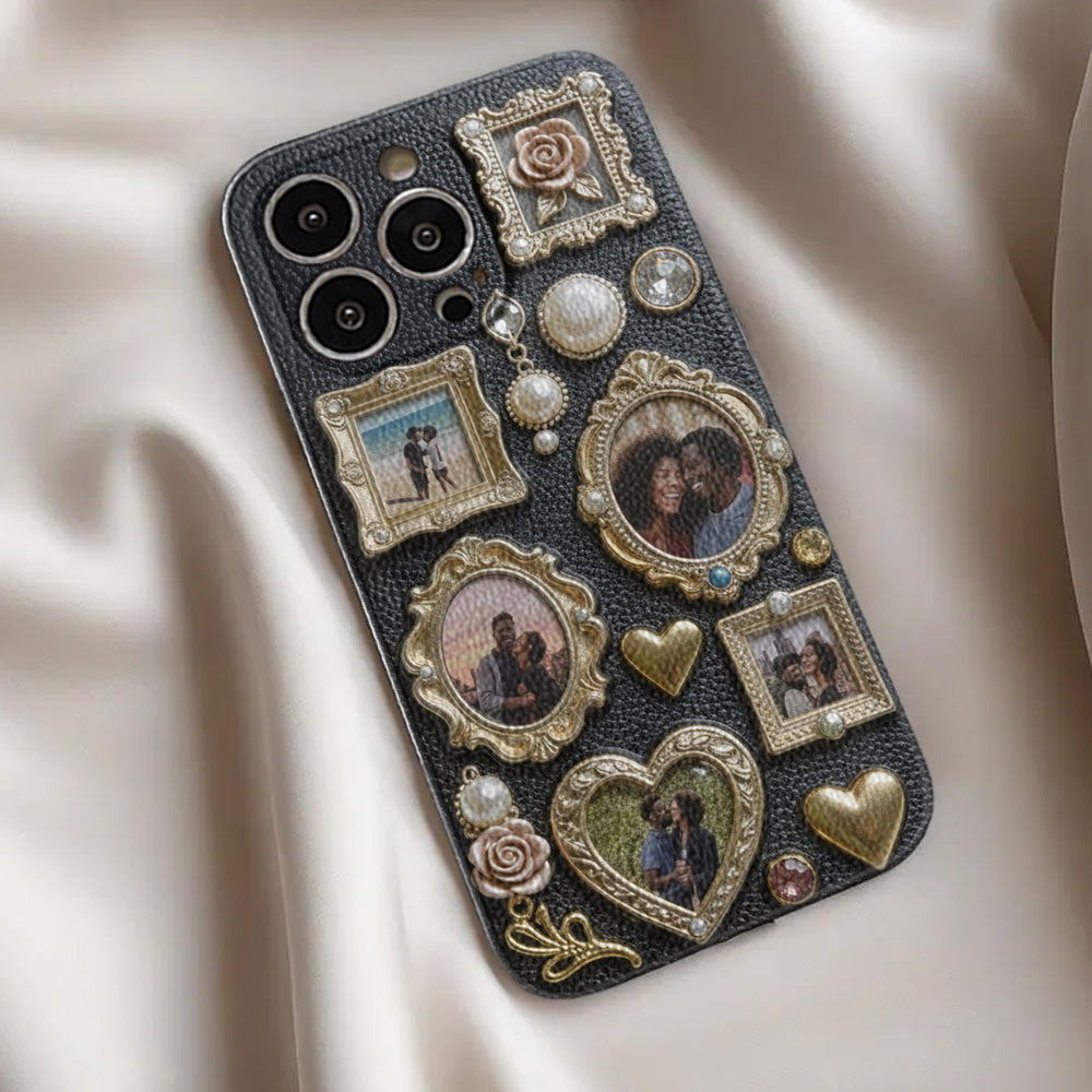 Couple Photo Frame Unique Gift - Personalized Couple Leather Phone Case