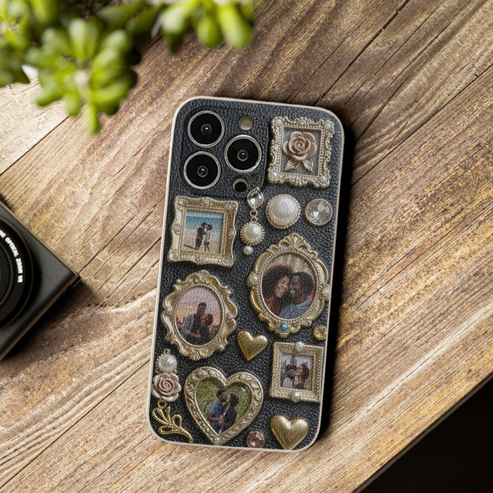 Couple Photo Frame Unique Gift - Personalized Couple Leather Phone Case