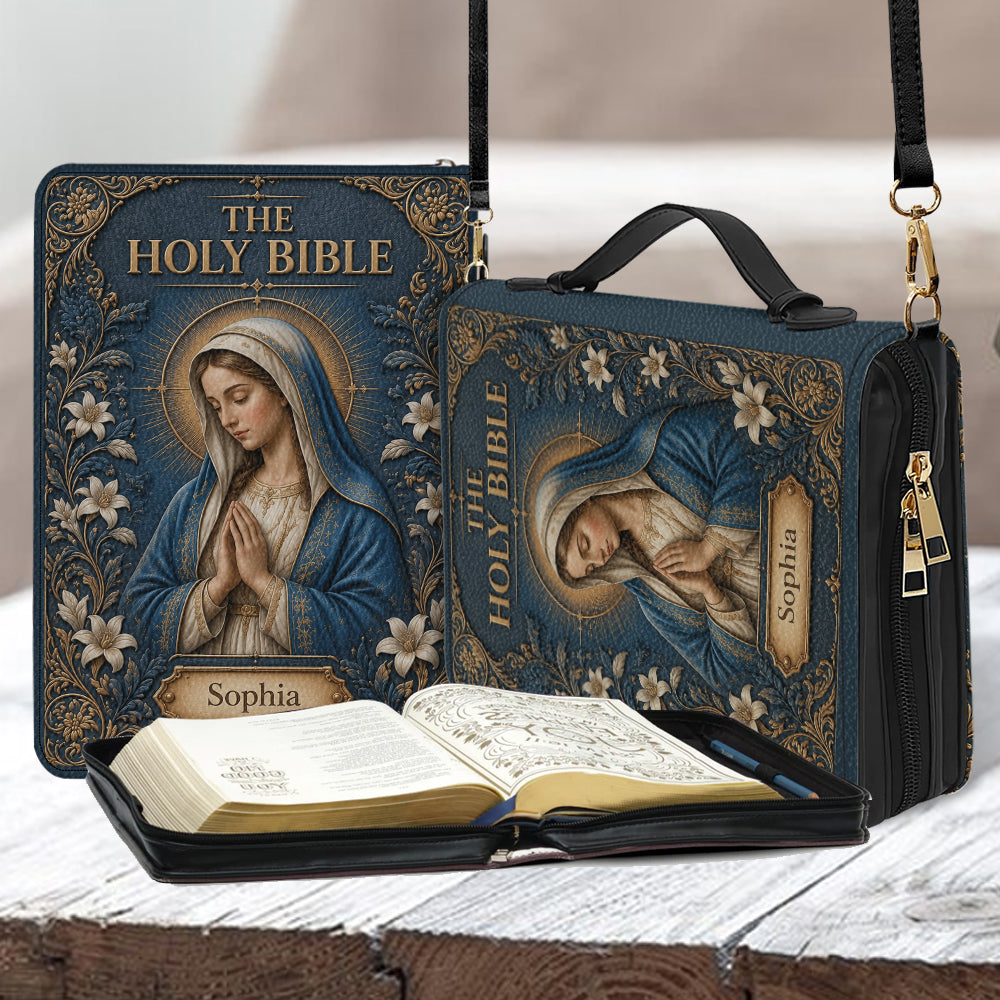 Catholic Mary Design Bible Cover For Women/ Men - Personalized Christian Leather Bible Cover Bag