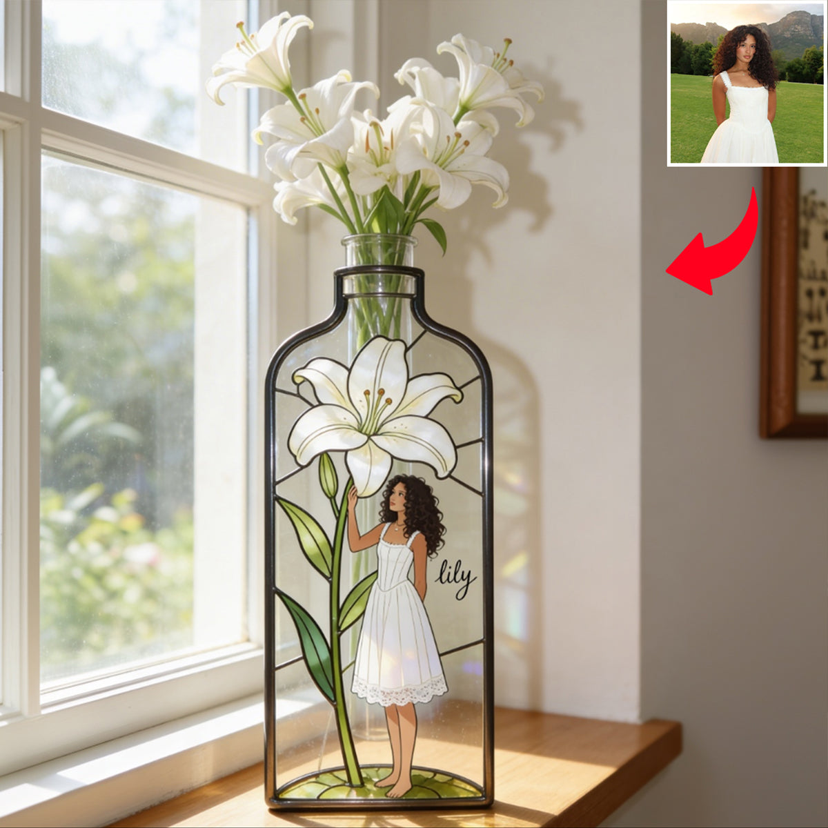Custom Any Photo Favorite/ Birthmonth Flower - Personalized Birth Month Flower Custom Shape Acrylic Flower Vase