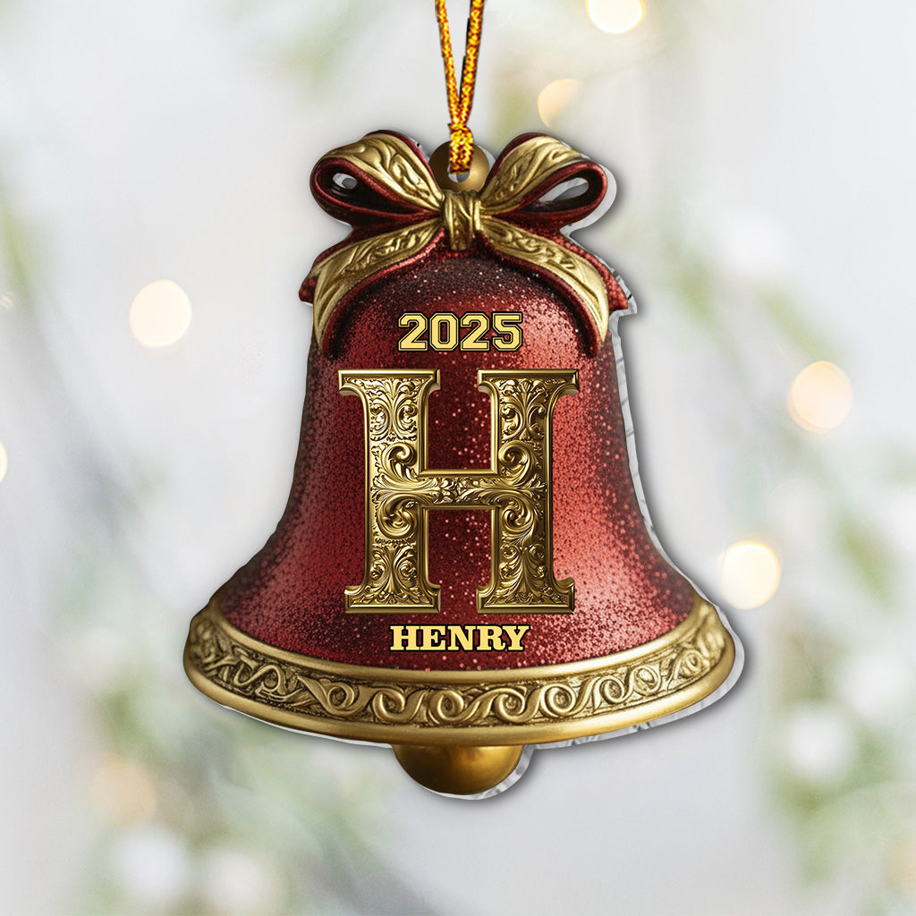 Custom Gold Bell Initial For Family, Merry Christmas 2025 - Personalized Family Ornament