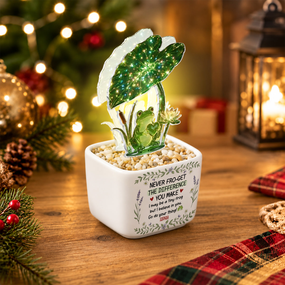 Emotional Support, Cute Frog - Personalized Frog LED Light Ceramic Pot