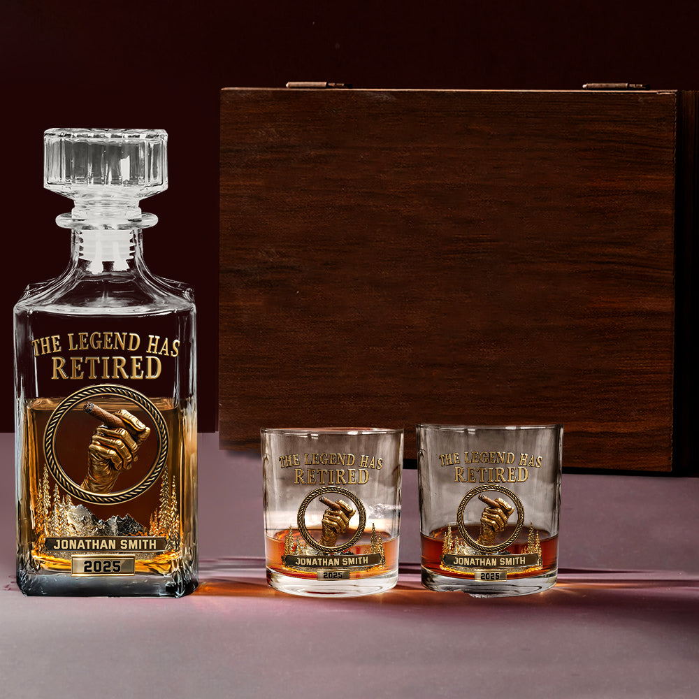 The Legend Has Retired - Personalized Retired Whiskey Decanter Set