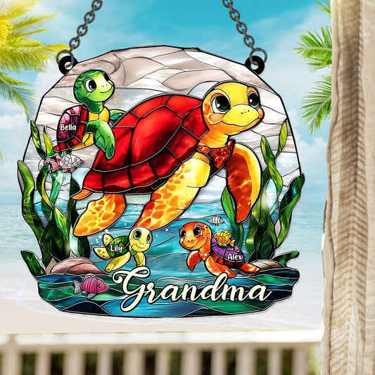Grandma Turtle - Personalized Mother Window Hanging Suncatcher Ornament