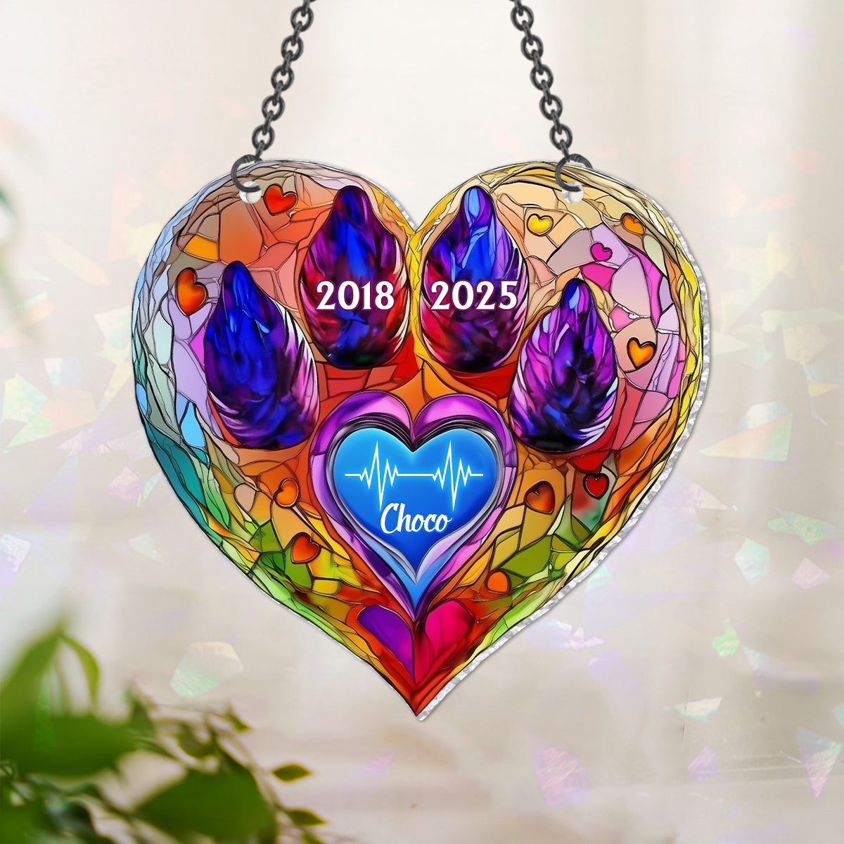 Rainbow Bridge Pet Remembrance - Personalized Dog Memorial Hologram Window Hanging Suncatcher