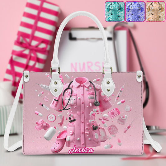 Nursing Is A Work Of Heart - Personalized Nurse Leather Handbag