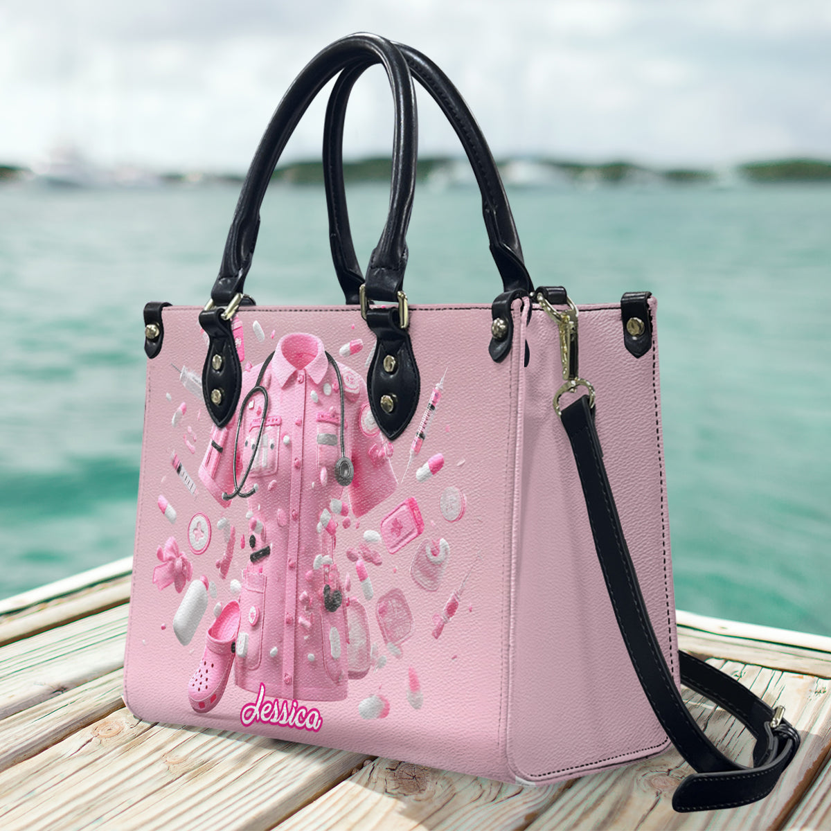 Nursing Is A Work Of Heart - Personalized Nurse Leather Handbag