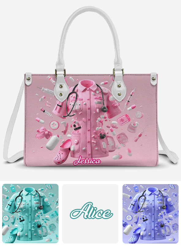 Nursing Is A Work Of Heart - Personalized Nurse Leather Handbag