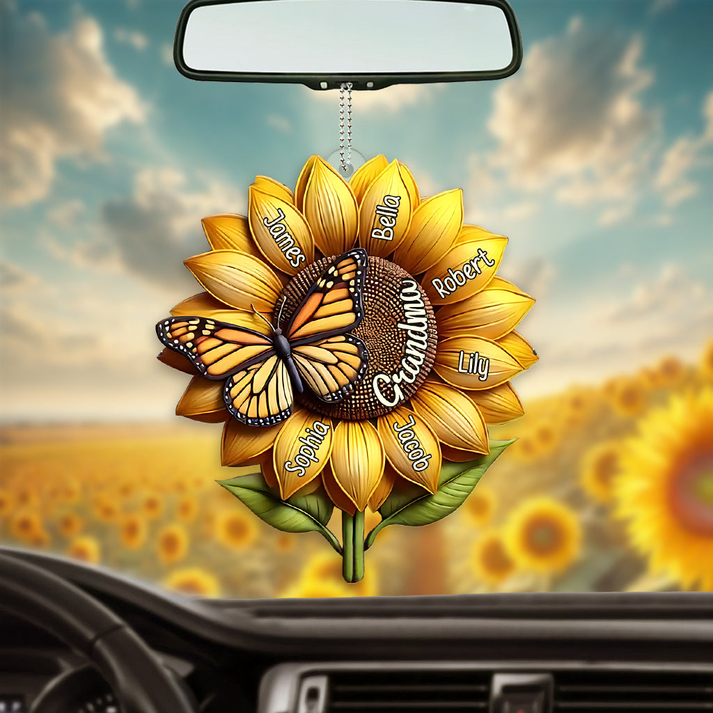 Sunflower Gift For Grandma Mom - Personalized Grandma Transparent Car Ornament