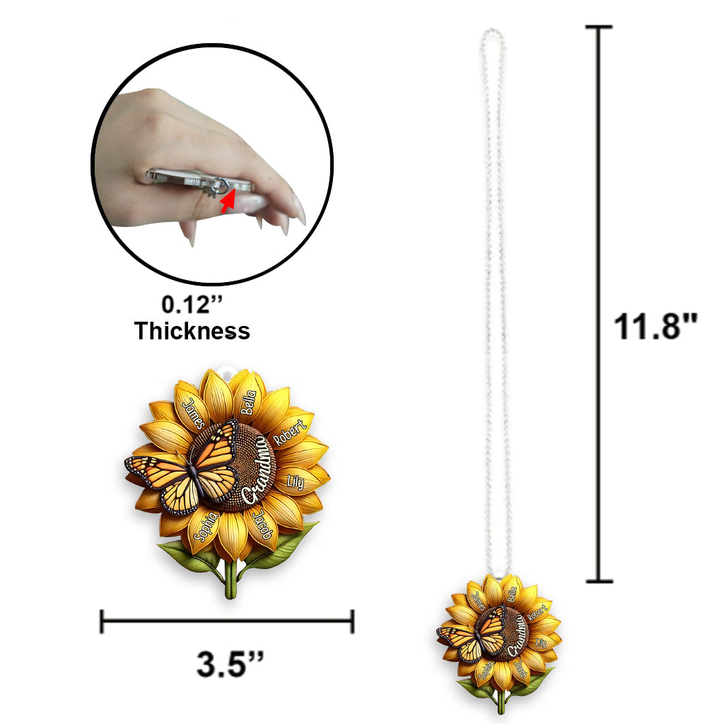 Sunflower Gift For Grandma Mom - Personalized Grandma Transparent Car Ornament