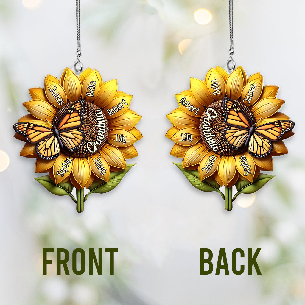 Sunflower Gift For Grandma Mom - Personalized Grandma Transparent Car Ornament