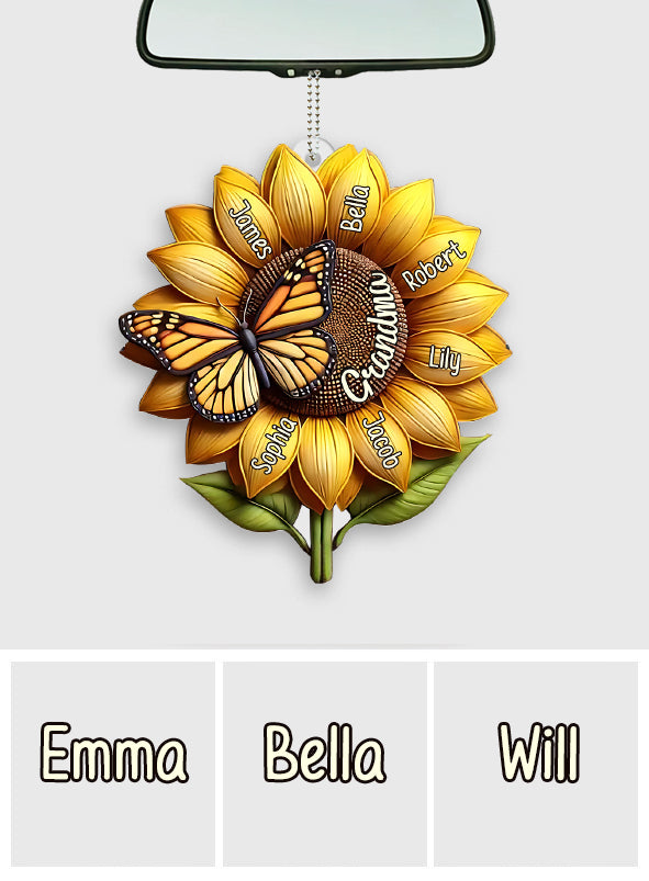 Sunflower Gift For Grandma Mom - Personalized Grandma Transparent Car Ornament