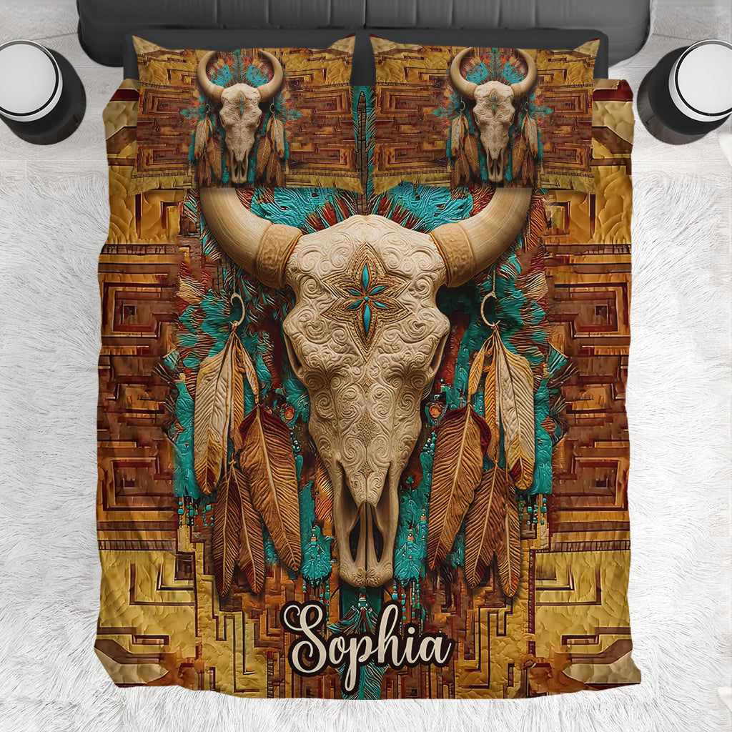 Native Bull Skull - Personalized American Indian Bedding Set