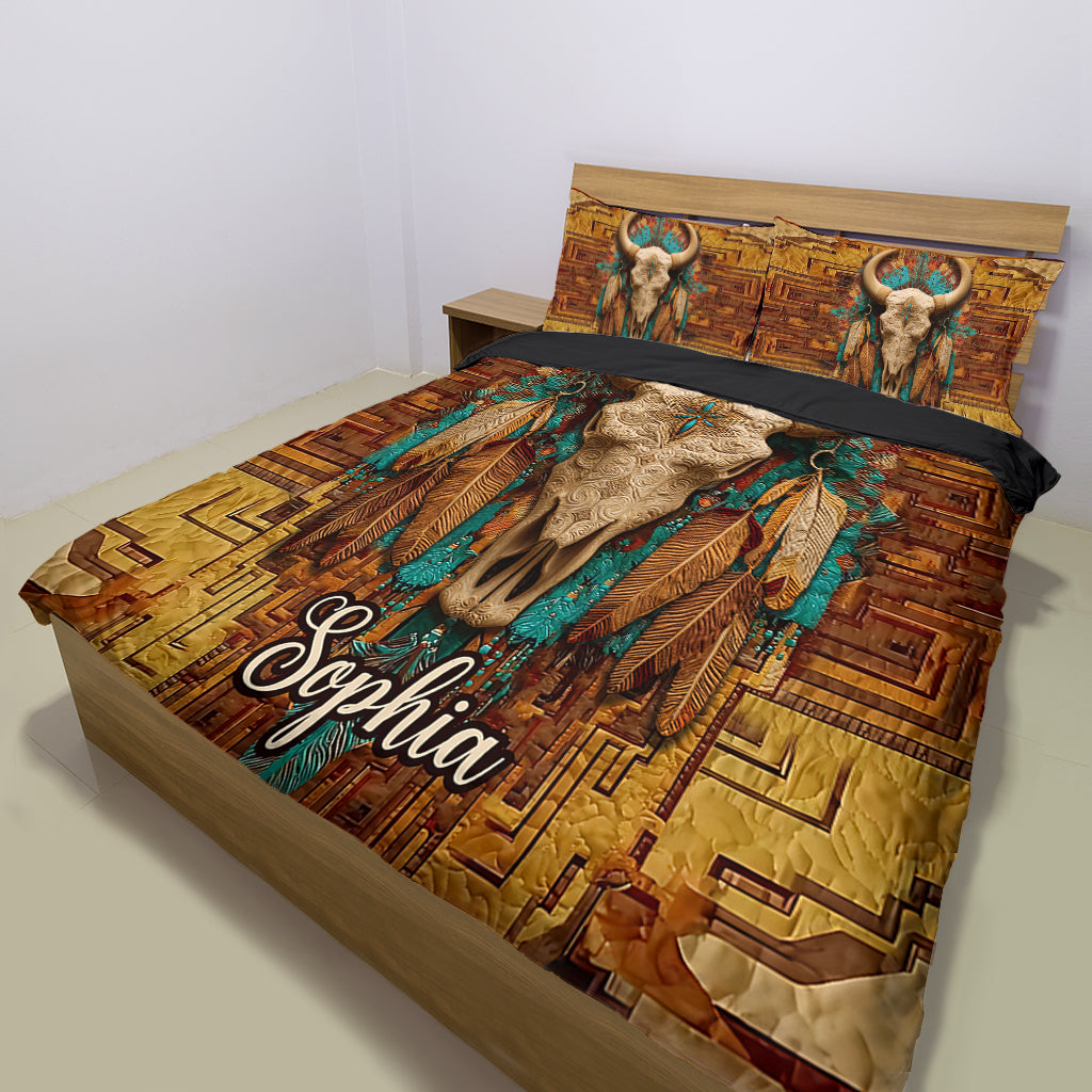 Native Bull Skull - Personalized American Indian Bedding Set