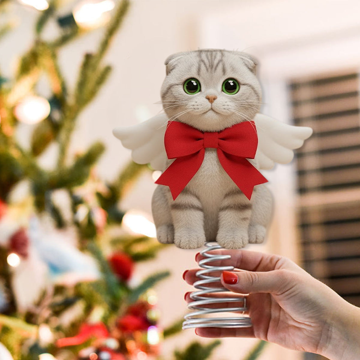 Merry Christmas - Personalized Cat LED Light Tree Topper