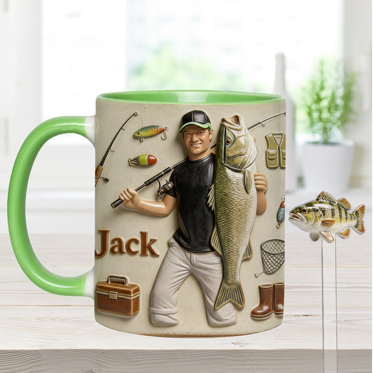 Love Fishing - Personalized Fishing Set Accent Mug with Acrylic Stirrers