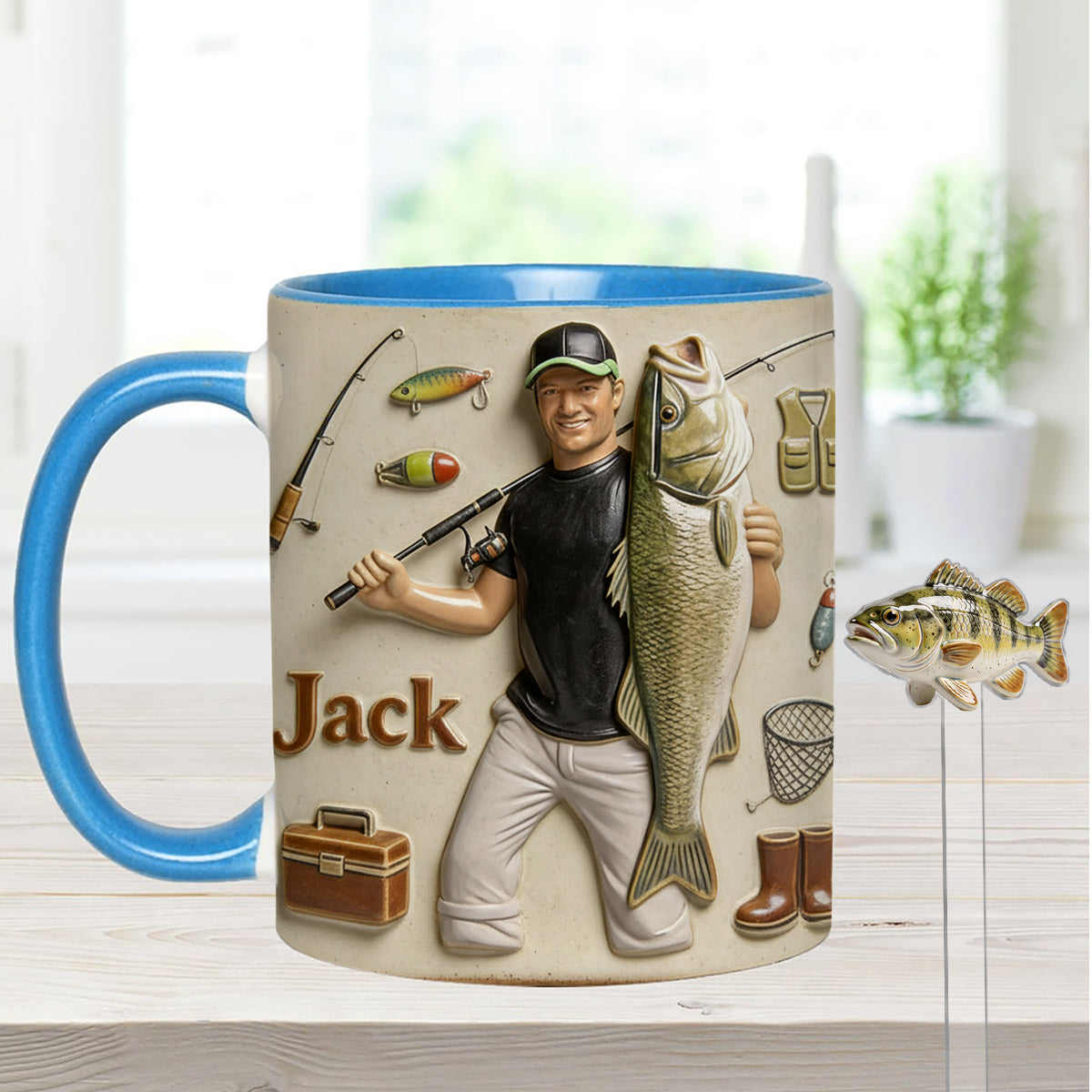Love Fishing - Personalized Fishing Set Accent Mug with Acrylic Stirrers