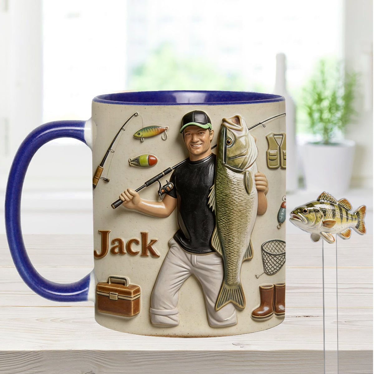 Love Fishing - Personalized Fishing Set Accent Mug with Acrylic Stirrers