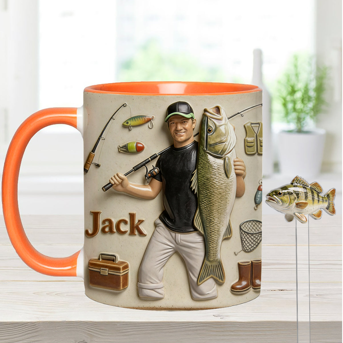 Love Fishing - Personalized Fishing Set Accent Mug with Acrylic Stirrers
