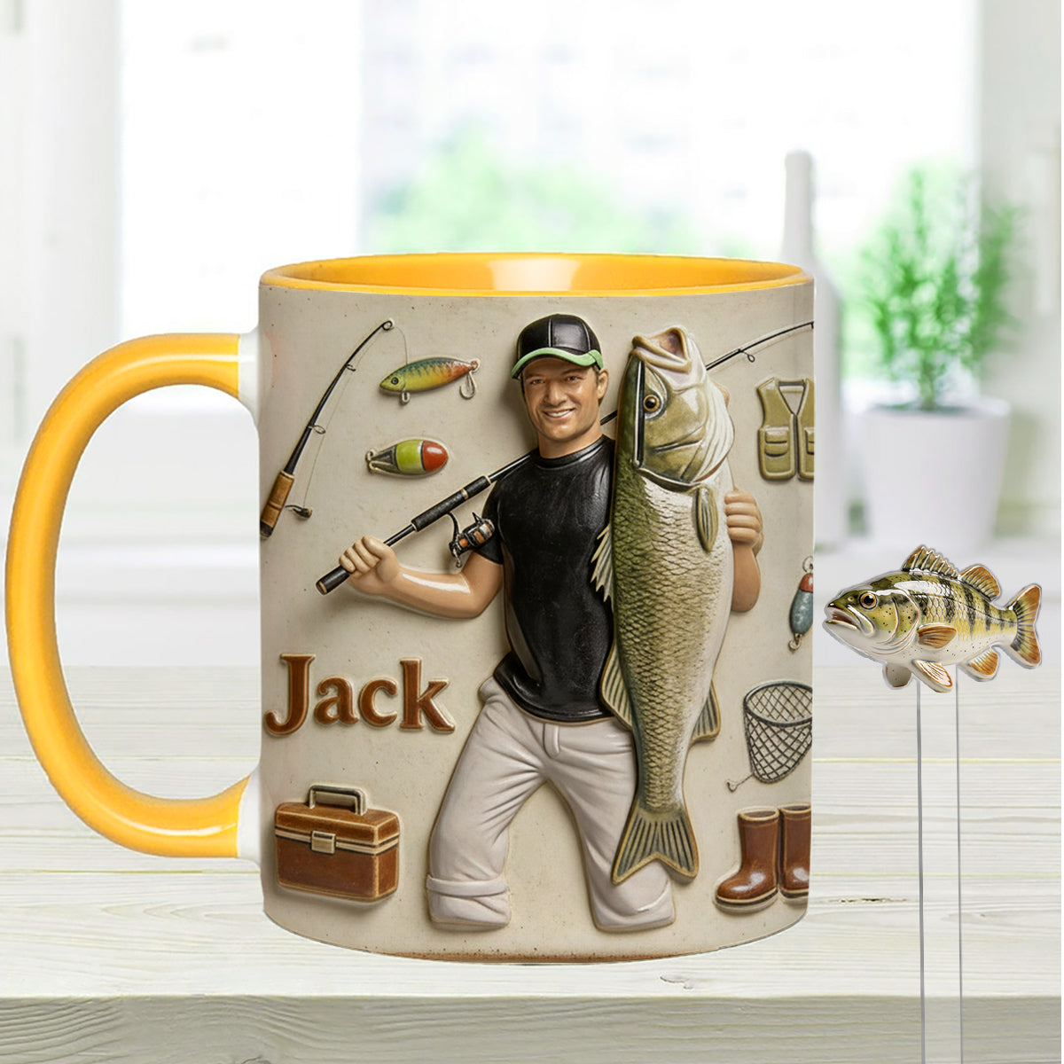 Love Fishing - Personalized Fishing Set Accent Mug with Acrylic Stirrers