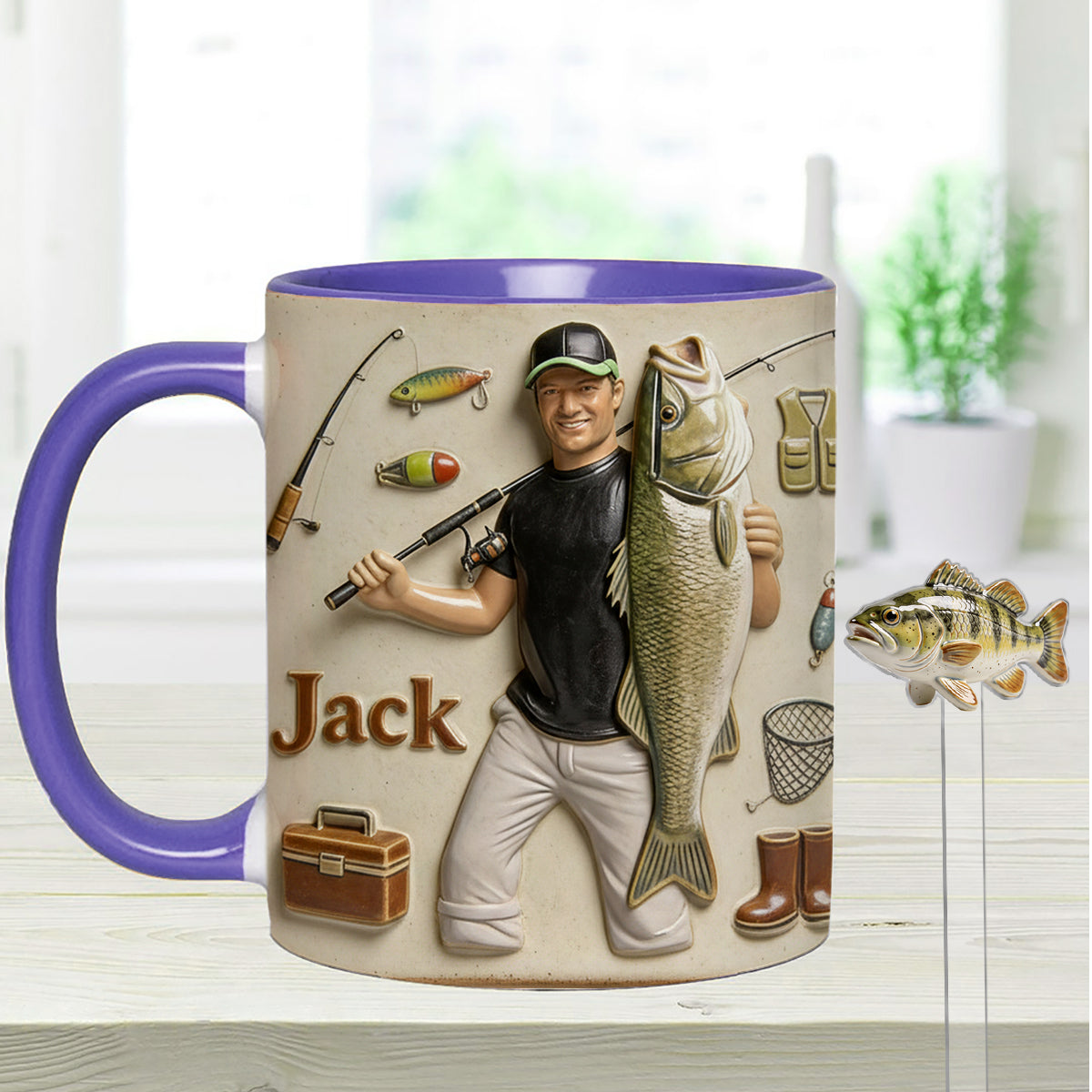 Love Fishing - Personalized Fishing Set Accent Mug with Acrylic Stirrers