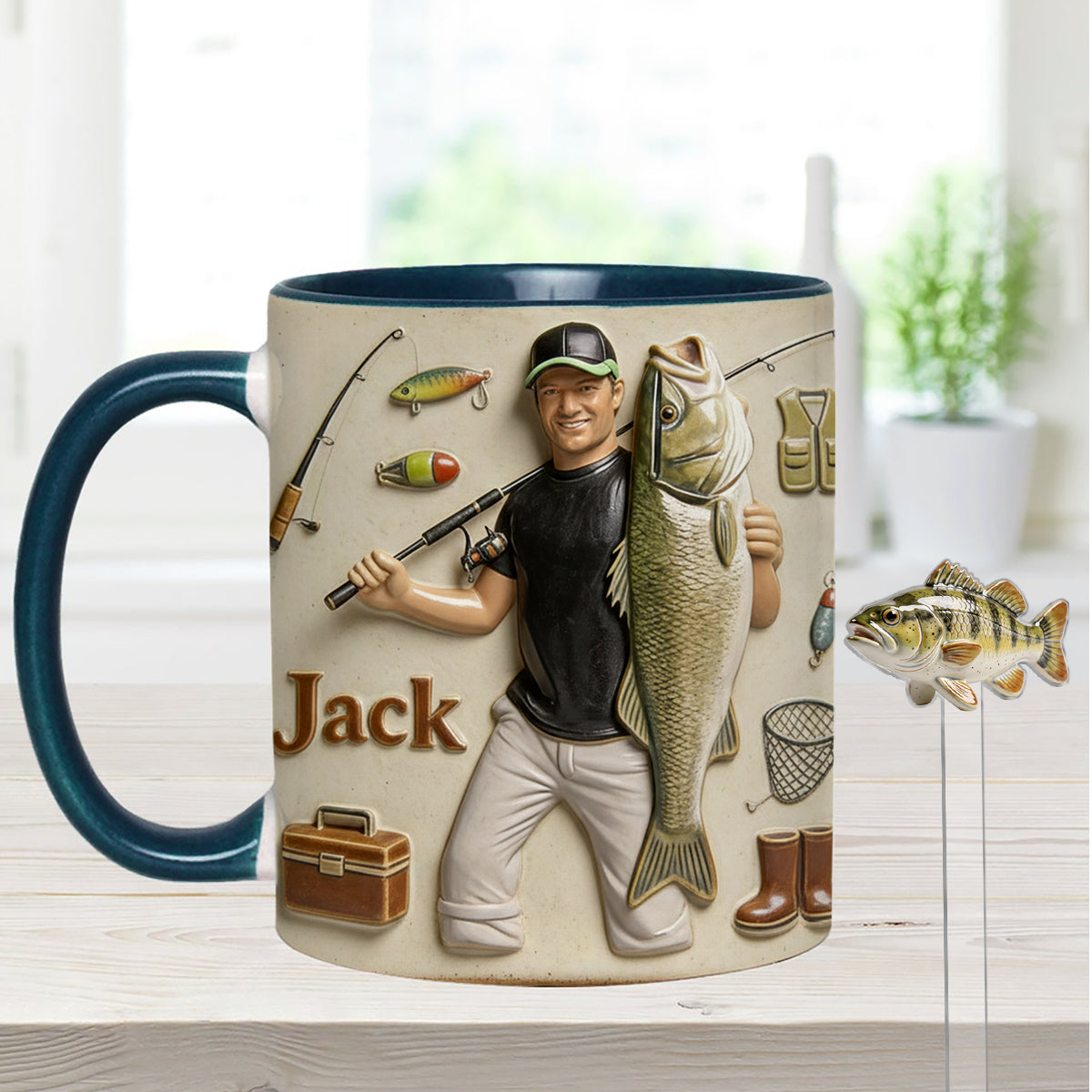 Love Fishing - Personalized Fishing Set Accent Mug with Acrylic Stirrers