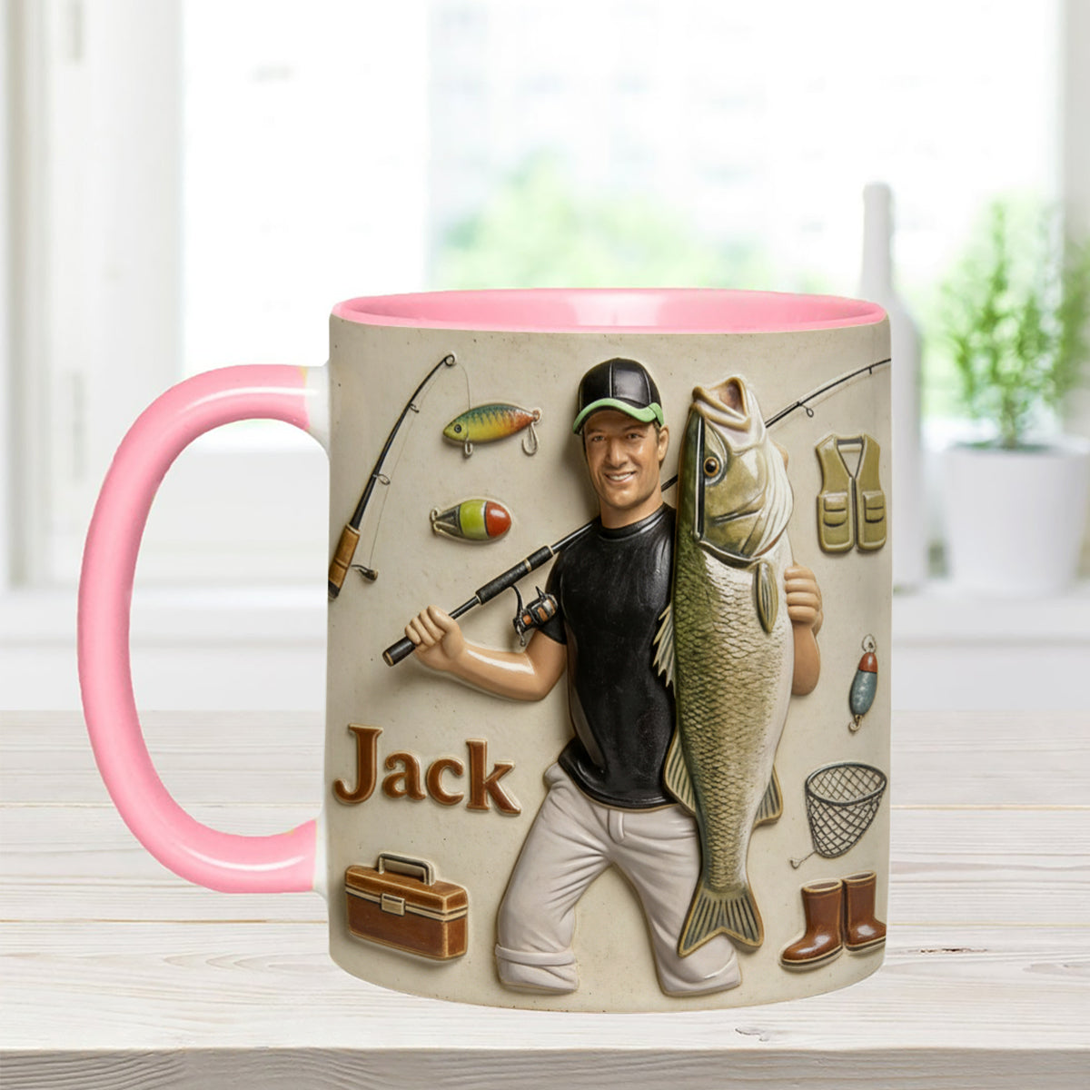 Love Fishing - Personalized Fishing Set Accent Mug with Acrylic Stirrers