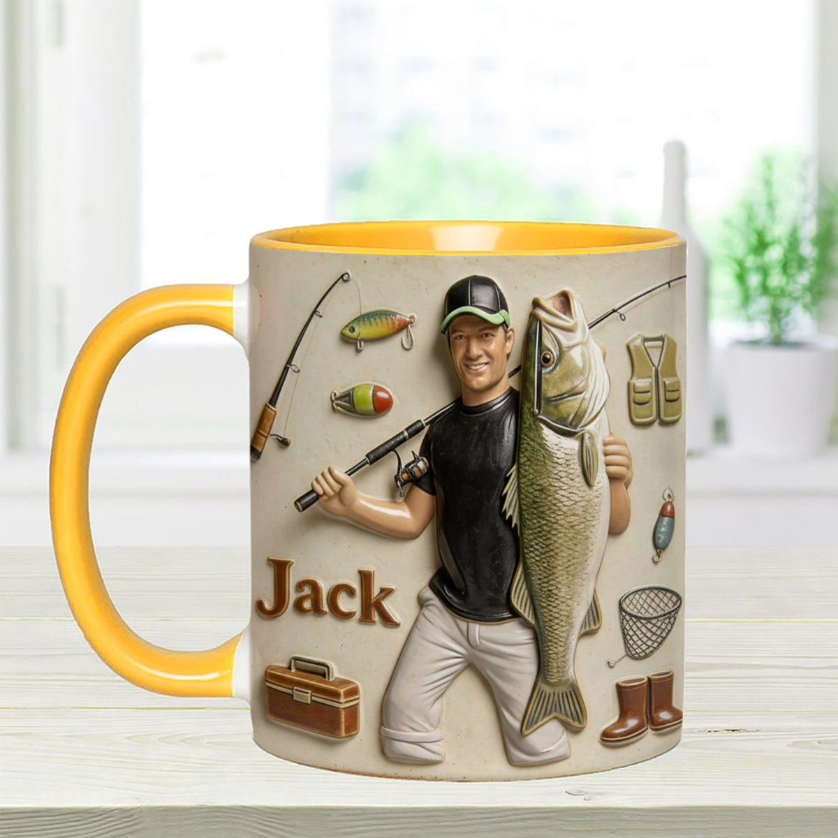 Love Fishing - Personalized Fishing Set Accent Mug with Acrylic Stirrers