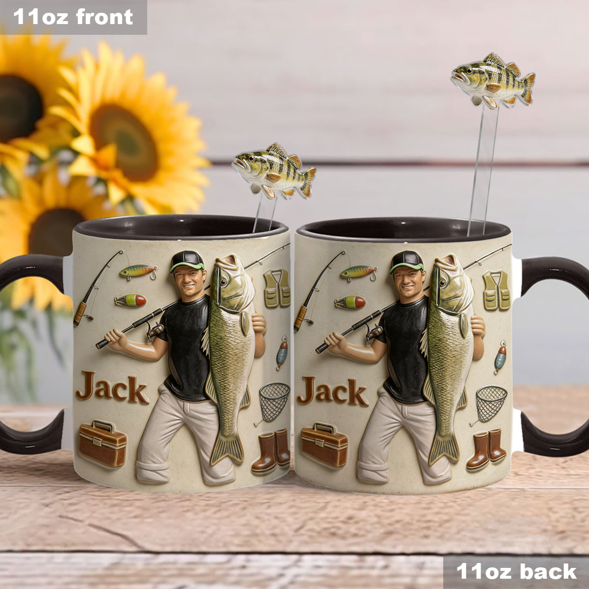 Love Fishing - Personalized Fishing Set Accent Mug with Acrylic Stirrers