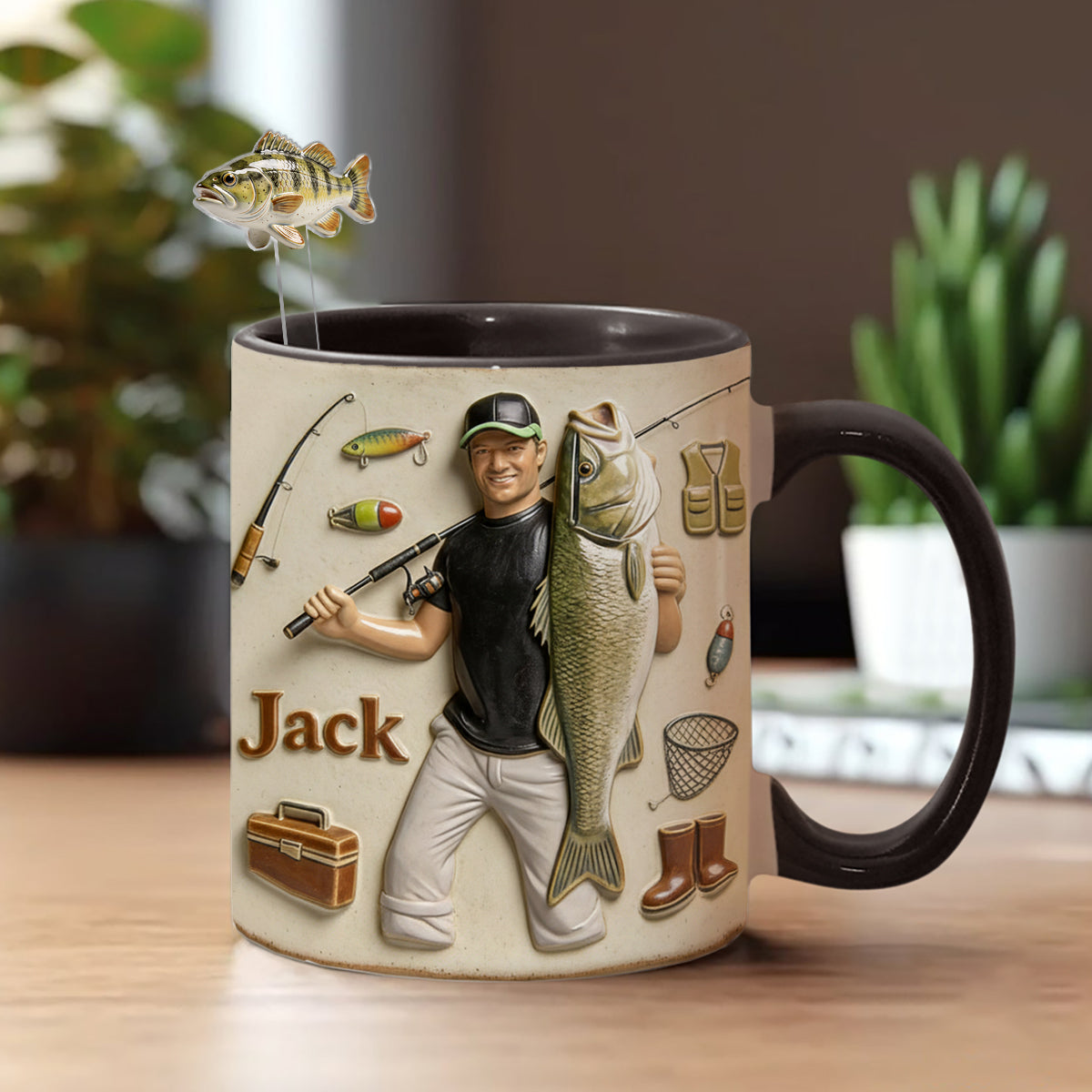 Love Fishing - Personalized Fishing Set Accent Mug with Acrylic Stirrers