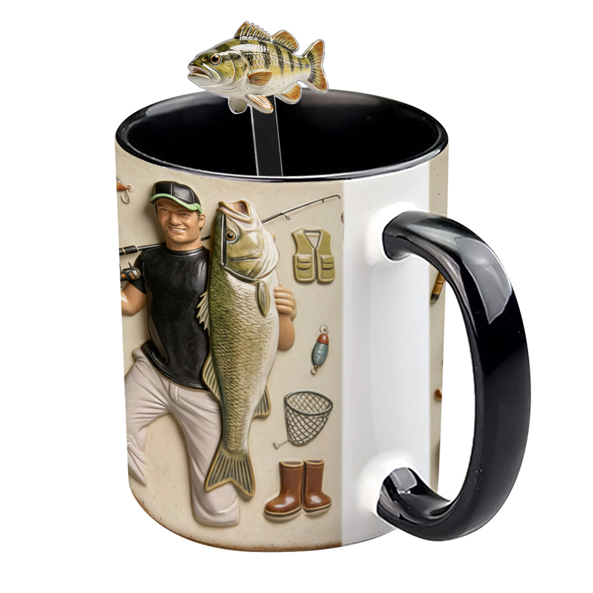 Love Fishing - Personalized Fishing Set Accent Mug with Acrylic Stirrers
