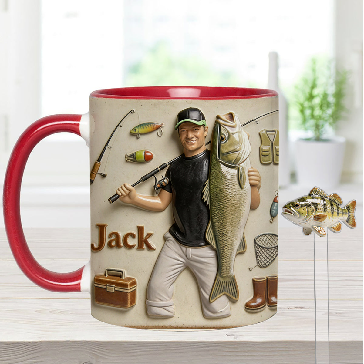 Love Fishing - Personalized Fishing Set Accent Mug with Acrylic Stirrers