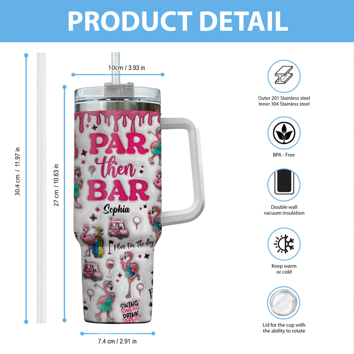 Par Then Bar - Personalized Golf Tumbler With Handle