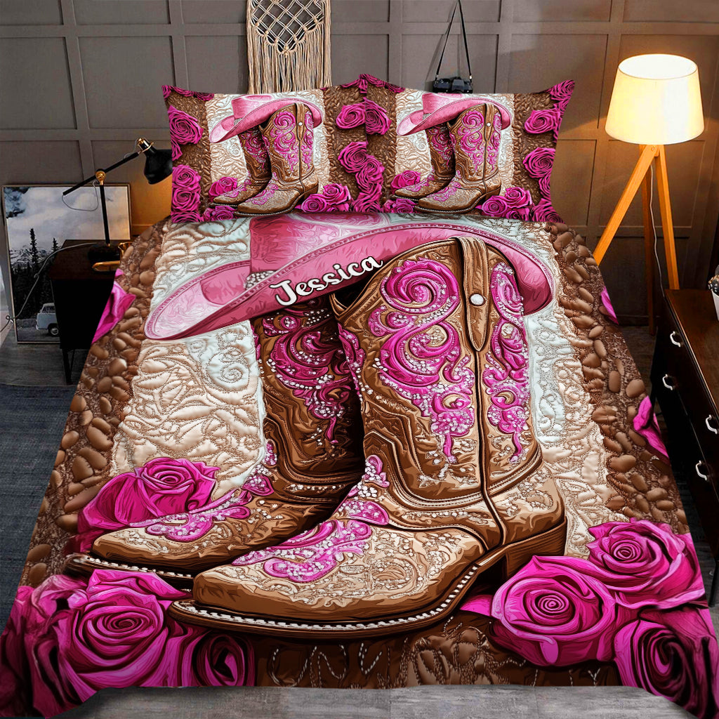 Pink Cowgirl Boots - Personalized Cowgirl Quilt Set
