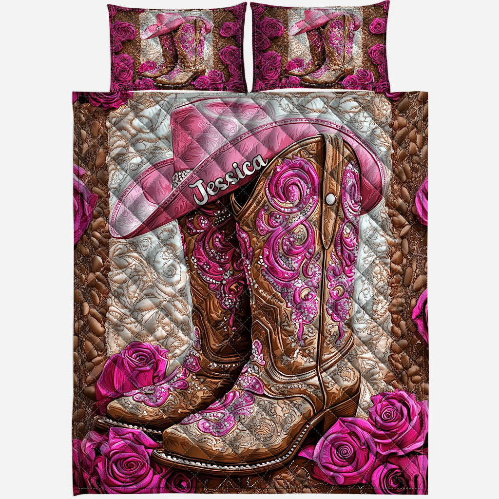 Pink Cowgirl Boots - Personalized Cowgirl Quilt Set