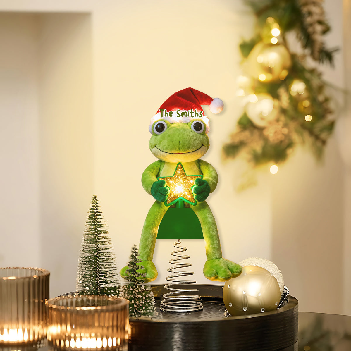 Green Christmas - Personalized Frog LED Light Tree Topper