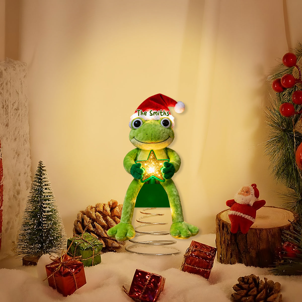 Green Christmas - Personalized Frog LED Light Tree Topper