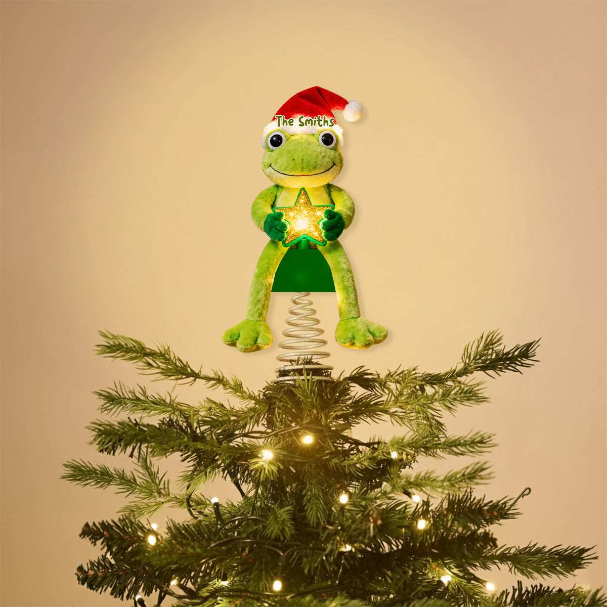 Green Christmas - Personalized Frog LED Light Tree Topper