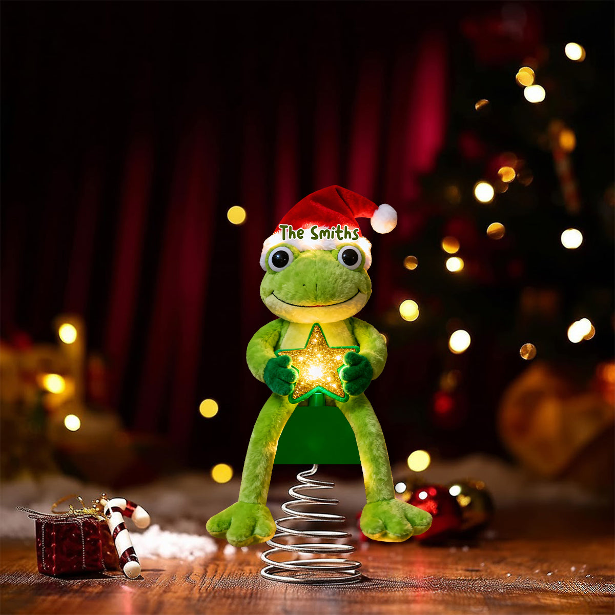 Green Christmas - Personalized Frog LED Light Tree Topper