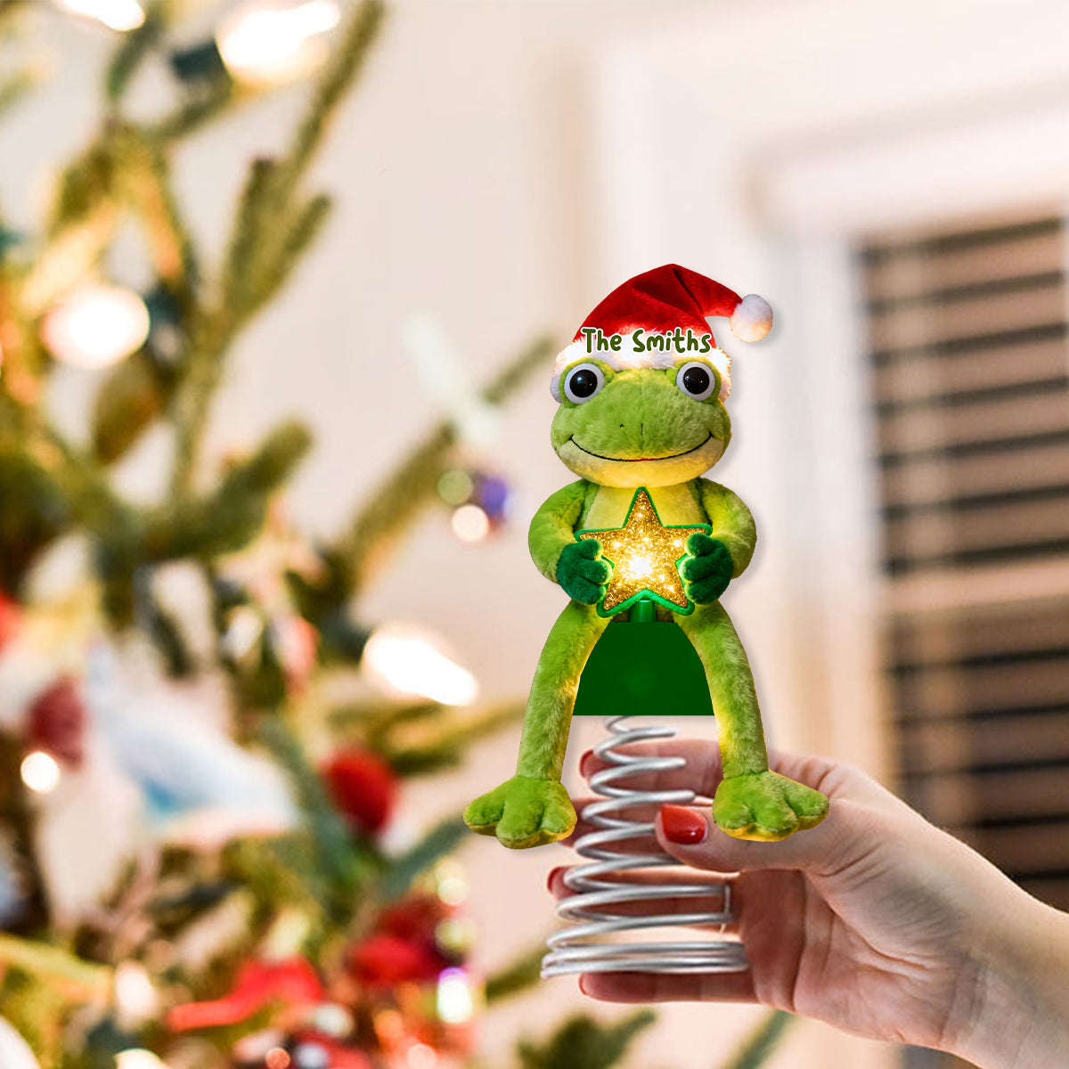 Green Christmas - Personalized Frog LED Light Tree Topper