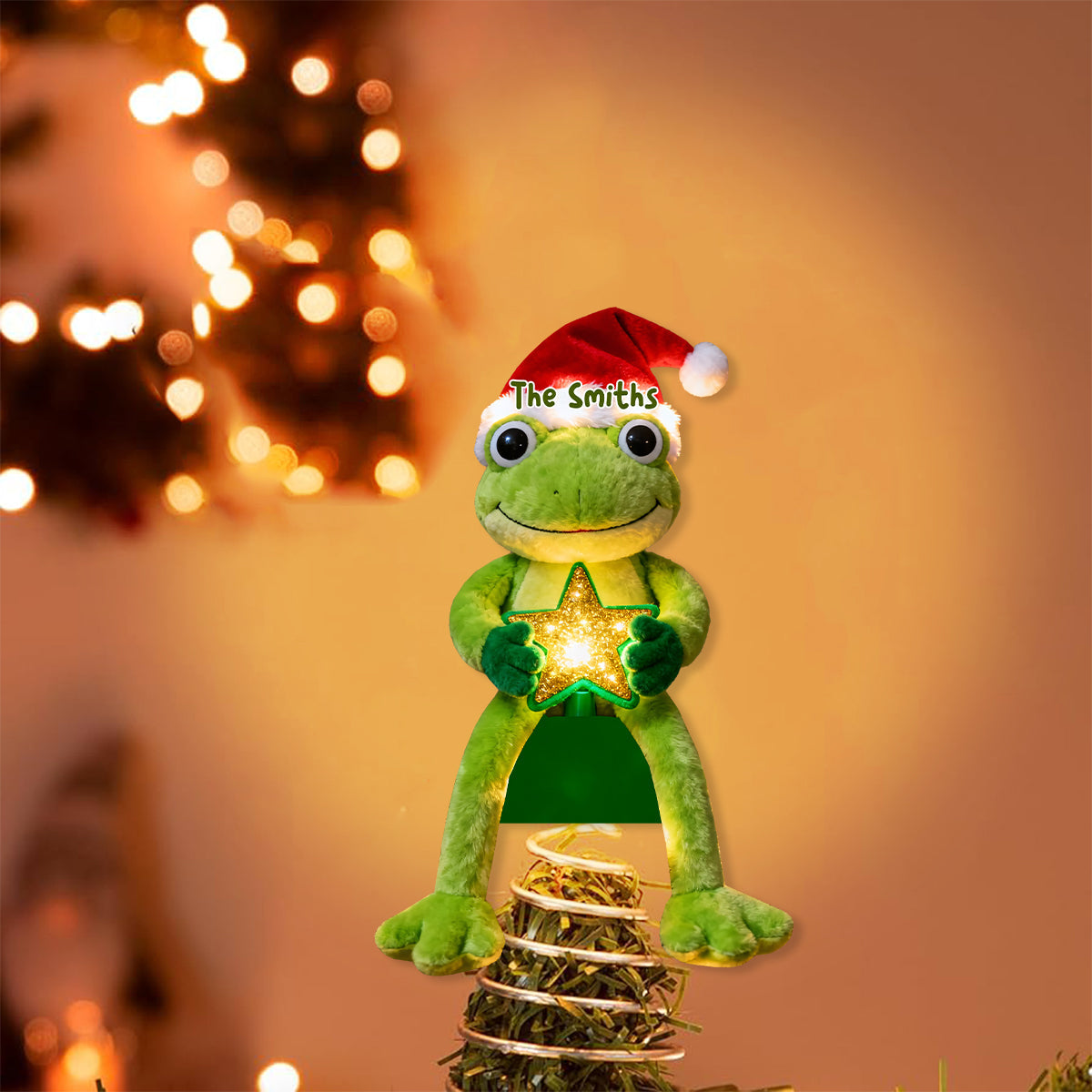 Green Christmas - Personalized Frog LED Light Tree Topper