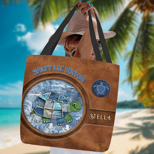 Denim Patchwork Turtle - Personalized Turtle Tote Bag