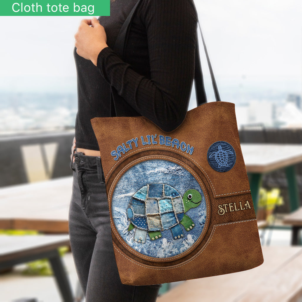 Denim Patchwork Turtle - Personalized Turtle Tote Bag