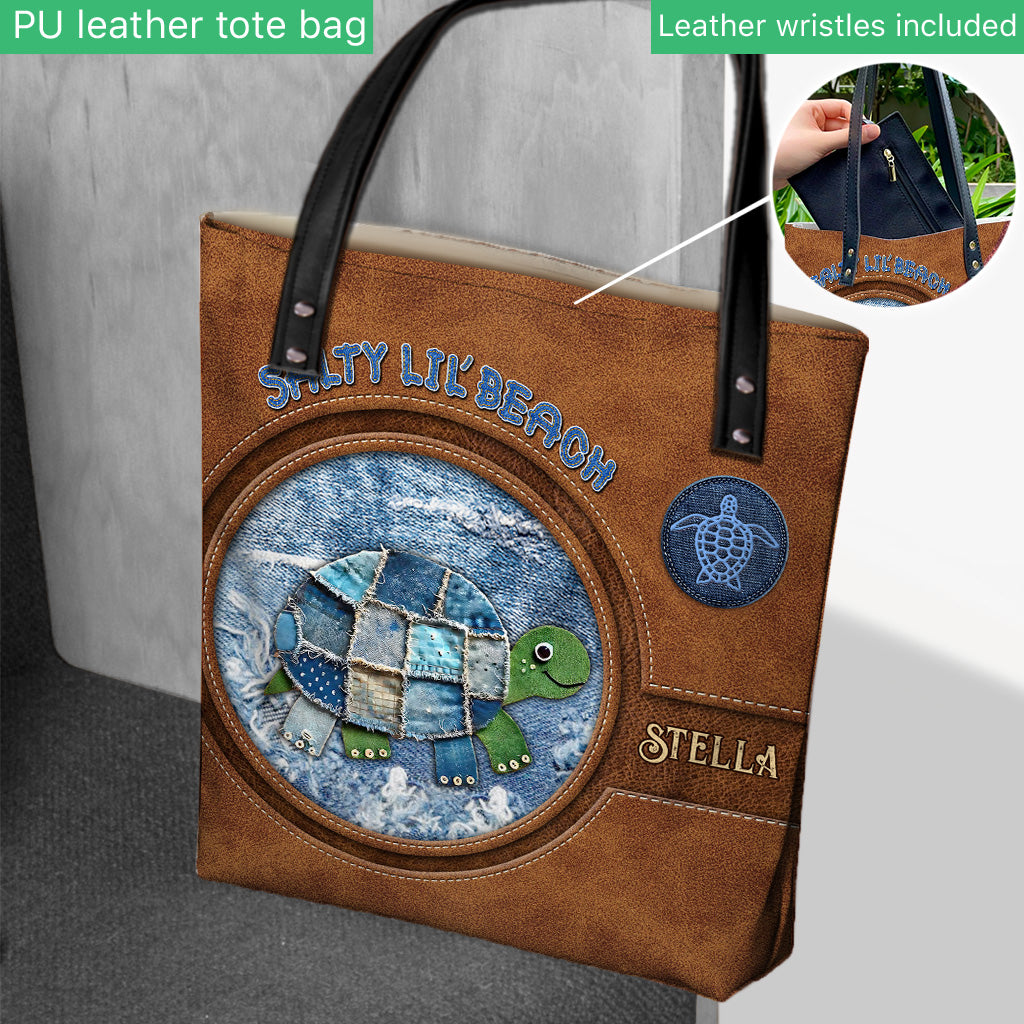 Denim Patchwork Turtle - Personalized Turtle Tote Bag