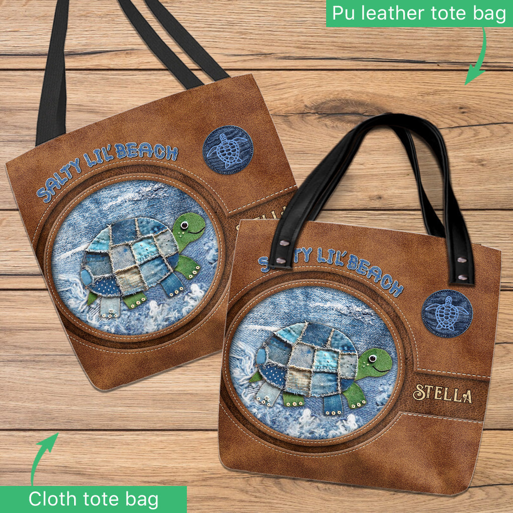 Denim Patchwork Turtle - Personalized Turtle Tote Bag