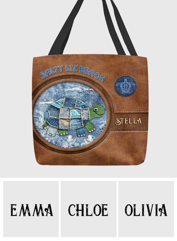 Denim Patchwork Turtle - Personalized Turtle Tote Bag