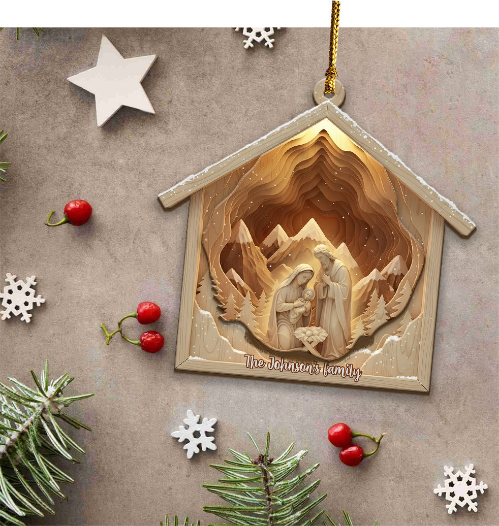 Nativity Scene Jesus - Personalized Christian 2 Layered Wooden Ornament