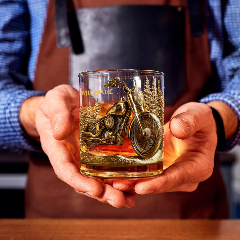 Never Underestimate An Old Man With His Motorcycle - Personalized Biker Whiskey Glass