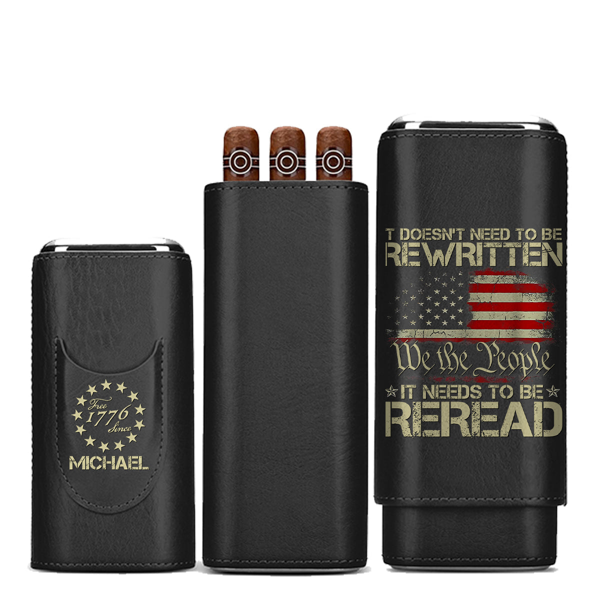 We The People - Personalized Independence Day/ 4th of July Leather Cigar Humidor Case