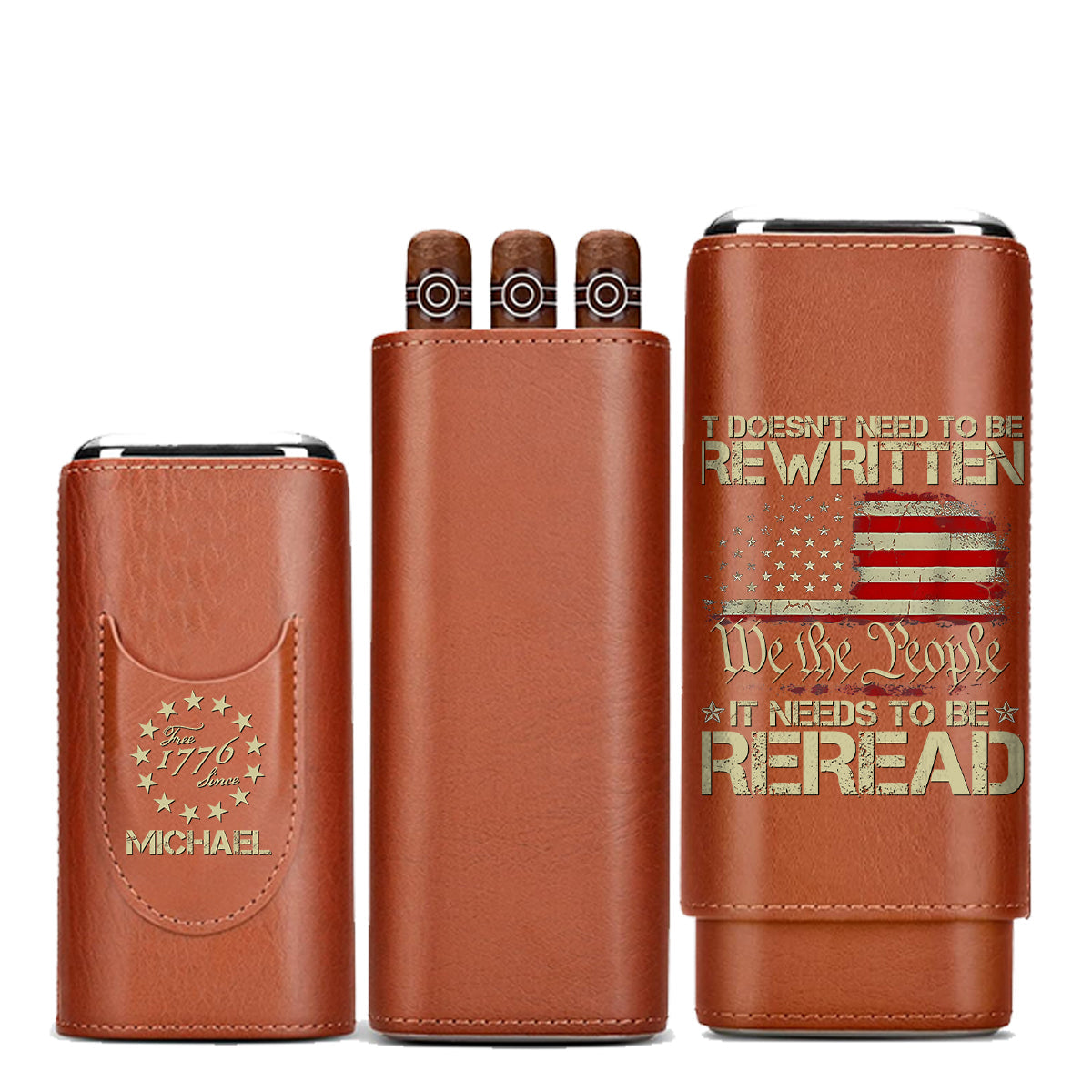 We The People - Personalized Independence Day/ 4th of July Leather Cigar Humidor Case